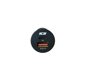 ICS QC 3.0/USB C Dual port 12V Socket Charger